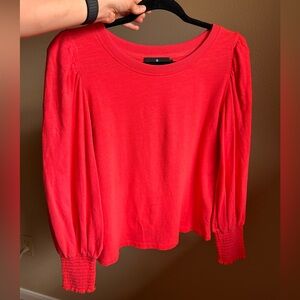 Tuckernuck Pomander Place coral puff sleeve cotton blouse